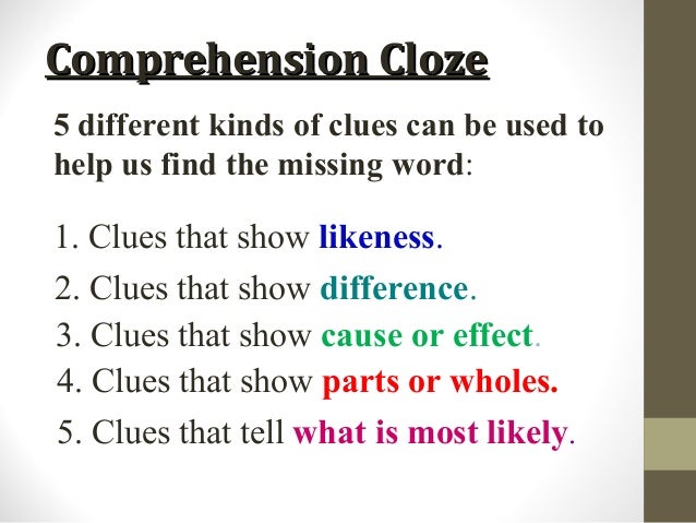 Comprehension cloze power point ( all groups)