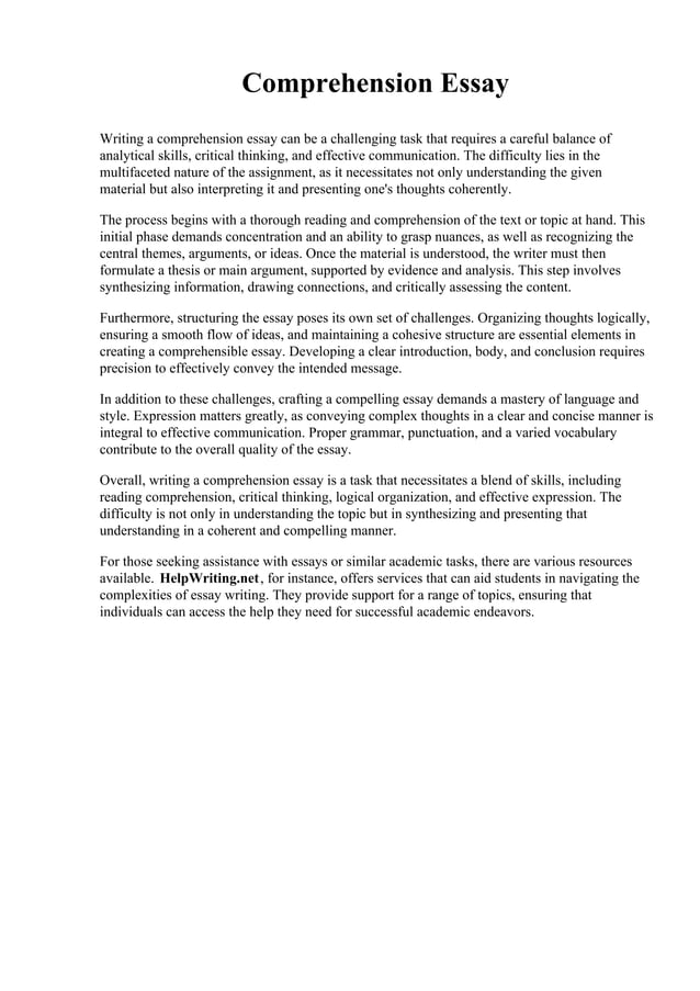 Comprehension Essay. Southern Arkansas University Tech | PDF | Homework ...