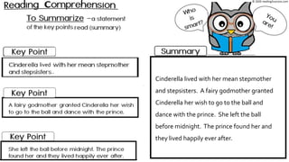 lived
.
Cinderella lived with her mean stepmother
and stepsisters. A fairy godmother granted
Cinderella her wish to go to the ball and
dance with the prince. She left the ball
before midnight. The prince found her and
they lived happily ever after.
c ll © 2020 reading2success.com
 