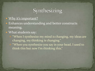 What is it? Helping students recall information from their own experiences to make connections to texts. Why is it important?Making connections from the text to prior knowledge helps integrate new information with what is already known. Uses Prior Knowledge