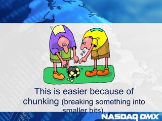 This is easier because of 
chunking (breaking something into 
smaller bits). 
 