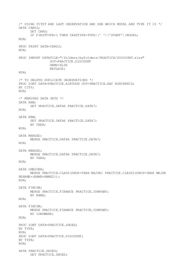 SAS codes and tricks Comprehensive all codess