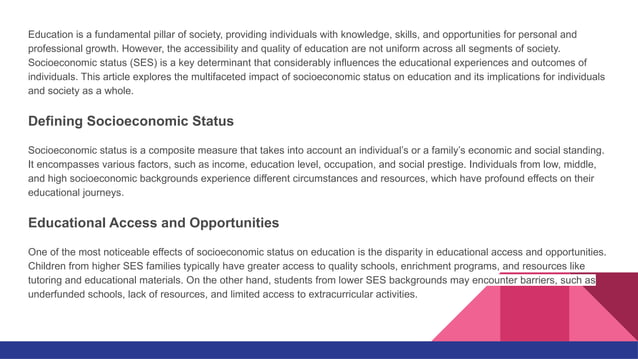 Comprehensive Fundamentals: The Impact of Socioeconomic Status on ...