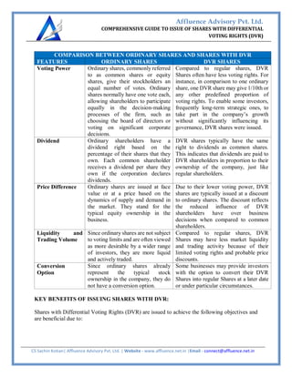 COMPREHENSIVE GUIDE TO ISSUE OF SHARES WITH DIFFERENTIAL VOTING RIGHTS ...
