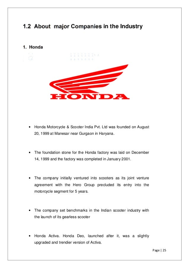 Comprehensive project Report on Honda