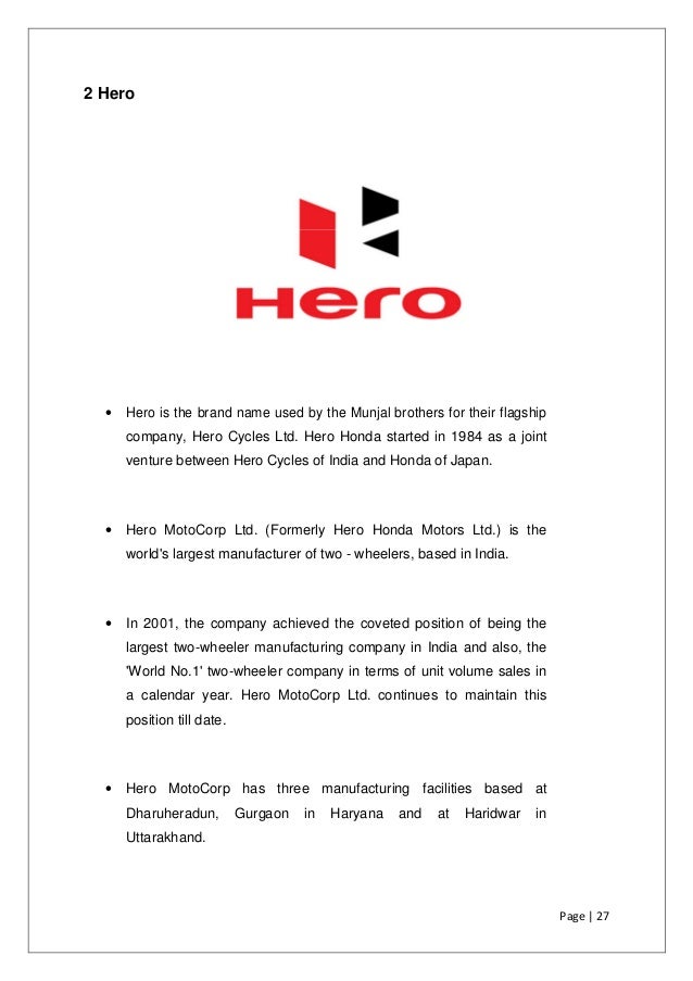 cycle hero project pdf report project Honda Report on Comprehensive