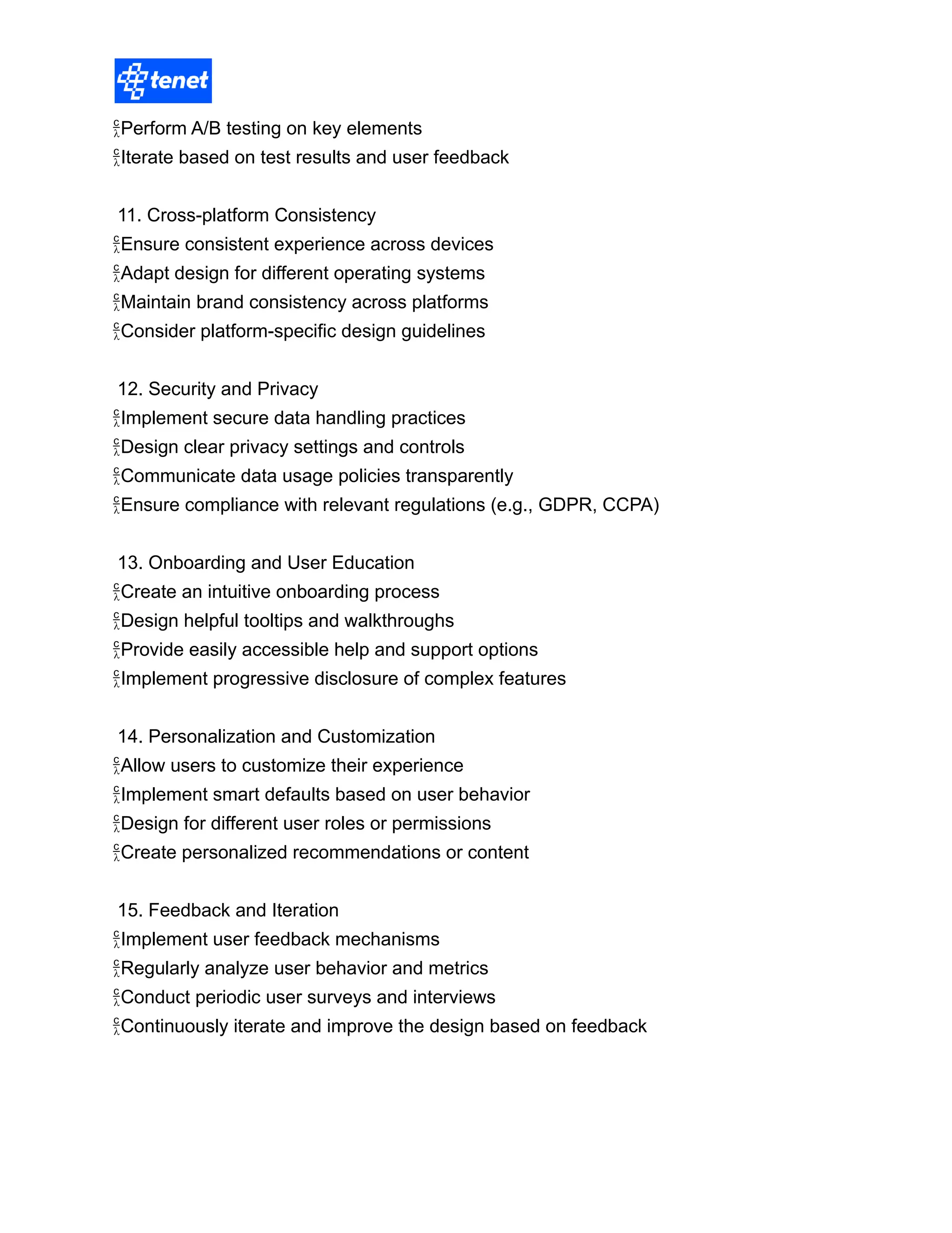 Comprehensive UI/UX Design Checklist by Tenet | DOCX