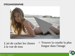 RMLL 2017 – 4 Juillet 2017
STEGANOGRAPHIE
L'art de cacher les choses
à la vue de tous
Trouver la courbe la plus
longue dans l'image
Q
 