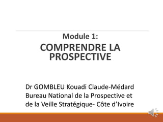 Module 1:
COMPRENDRE LA
PROSPECTIVE
Dr GOMBLEU Kouadi Claude-Médard
Bureau National de la Prospective et
de la Veille Stratégique- Côte d’Ivoire
 