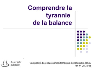 Comprendre la
tyrannie
de la balance
Cabinet de diététique comportementale de Bourgoin-Jallieu
04 74 28 39 98
 