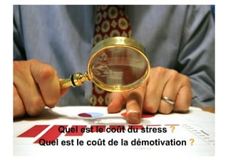 Quel est le coût du stress ?
Quel est le coût de la démotivation ?
 