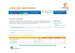 8888
https://echa.europa.eu/fr/substances-restricted-under-reach
Liste des restrictions
 