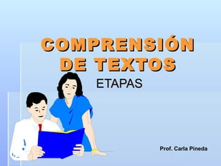 COMPRENSIÓN
 DE TEXTOS
   ETAPAS




            Prof. Carla Pineda
 