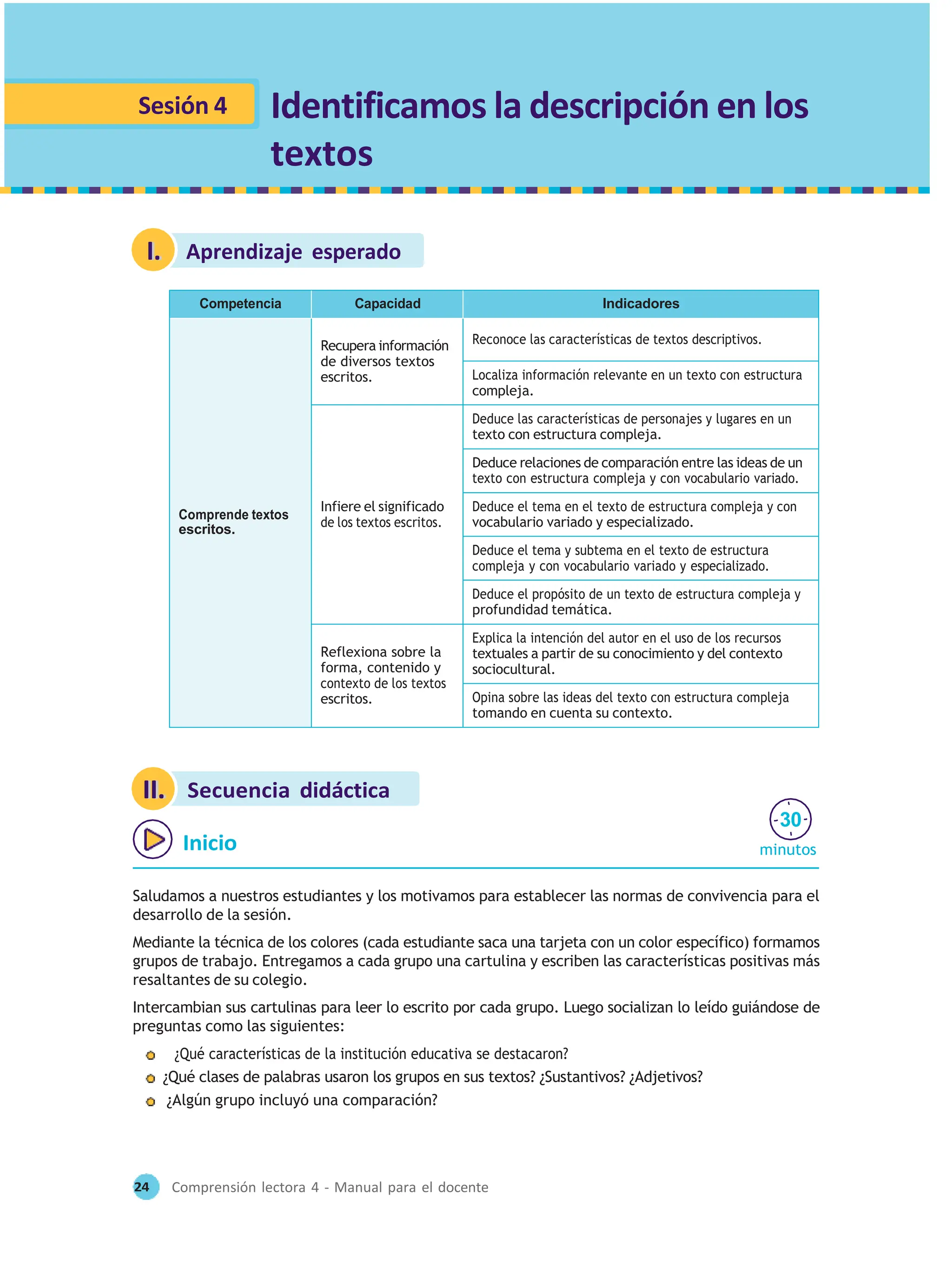 Comprensión lectora 4 manual para el docente de cuarto grado de ...