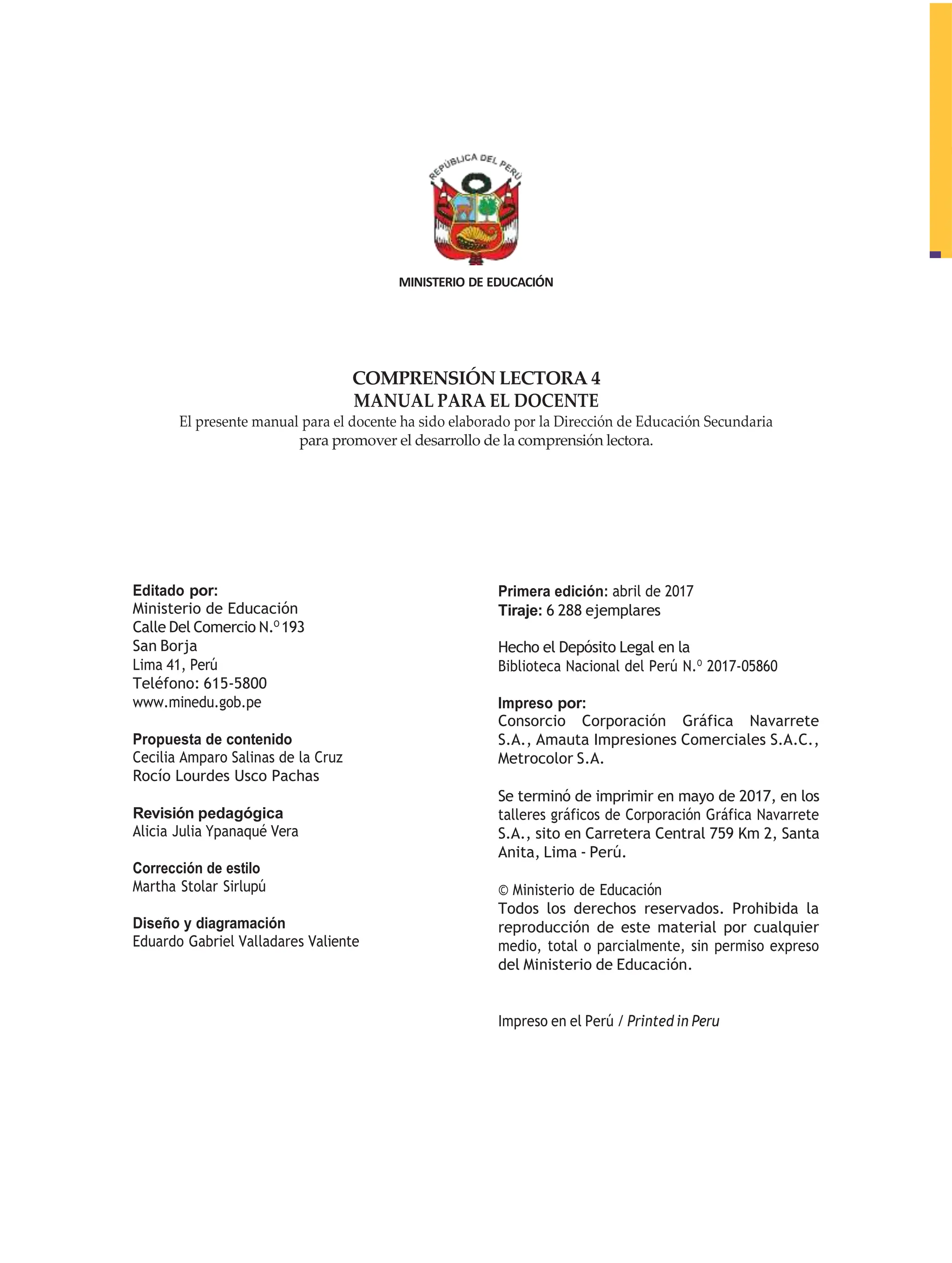 Comprensión lectora 4 manual para el docente de cuarto grado de ...