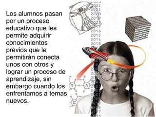 Los alumnos pasan
por un proceso
educativo que les
permite adquirir
conocimientos
previos que le
permitirán conecta
unos con otros y
lograr un proceso de
aprendizaje, sin
embargo cuando los
enfrentamos a temas
nuevos.
 