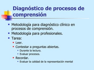 Diagnóstico de procesos de comprensión <ul><li>Metodología para diagnóstico clínico en procesos de comprensión. </li></ul>...
