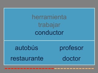 herramienta
         trabajar
        conductor

 autobús       profesor
restaurante     doctor
 