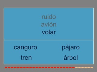 ruido
          avión
          volar

canguro           pájaro
  tren            árbol
 