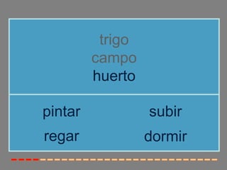 trigo
         campo
         huerto

pintar            subir
regar             dormir
 