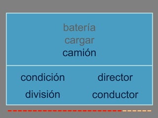 batería
           cargar
           camión

condición            director
división         conductor
 