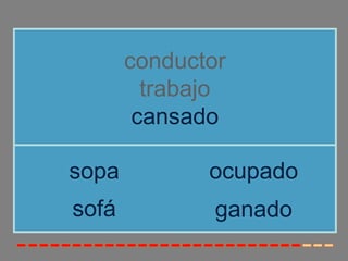 conductor
         trabajo
        cansado

sopa          ocupado
sofá           ganado
 