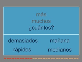más
       muchos
      ¿cuántos?

demasiados   mañana
 rápidos     medianos
 