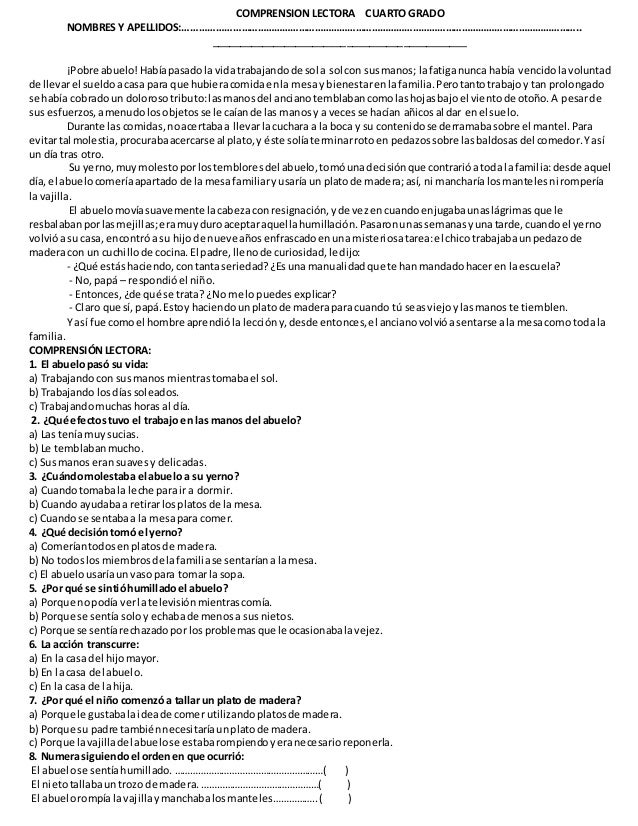 Comprension lectora cuarto grado Comprension lectora cuarto grado
