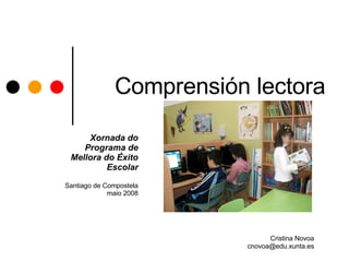 Comprensión lectora Cristina Novoa [email_address] Xornada do Programa de Mellora do Éxito Escolar Santiago de Compostela maio 2008 