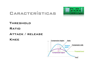 Características
Threshold
Ratio
Attack / release
Knee
 