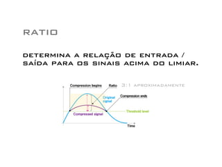ratio
determina a relação de entrada /
saída para os sinais acima do limiar.
3:1 aproximadamente
 
