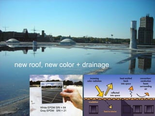 new roof, new color + drainage White EPDM SRI = 84 Gray EPDM  SRI = 21 