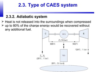 17
2.3. Type of CAES system
2.3.2. Adiabatic system
 Heat is not released into the surroundings when compressed
 up to 80% of the charge energy would be recovered without
any additional fuel.
 