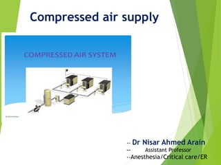 Compressed air supply
-- Dr Nisar Ahmed Arain
-- Assistant Professor
--Anesthesia/Critical care/ER
 