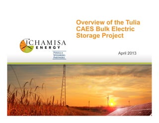 Overview of the Tulia
CAES Bulk Electric
Storage Project
April 2013
 