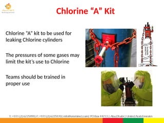 Chlorine “A” Kit
PPT-043-01 86
Chlorine “A” kit to be used for
leaking Chlorine cylinders
The pressures of some gases may
limit the kit’s use to Chlorine
Teams should be trained in
proper use
 