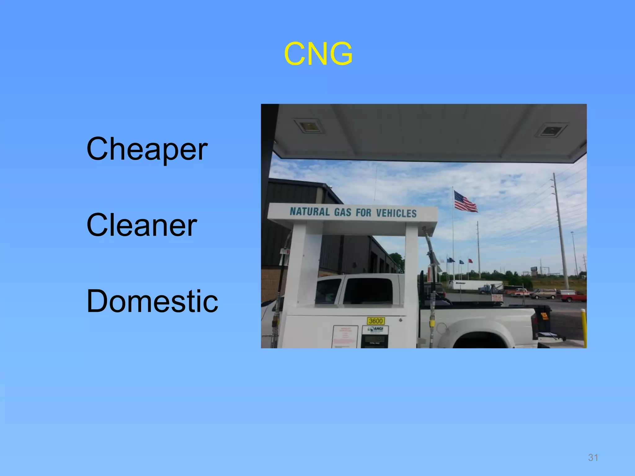 31
CNG
Cheaper
Cleaner
Domestic
 