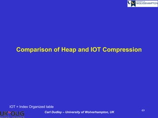 Comparison of Heap and IOT Compression




IOT = Index Organized table
                                                                     49
                     Carl Dudley – University of Wolverhampton, UK
 