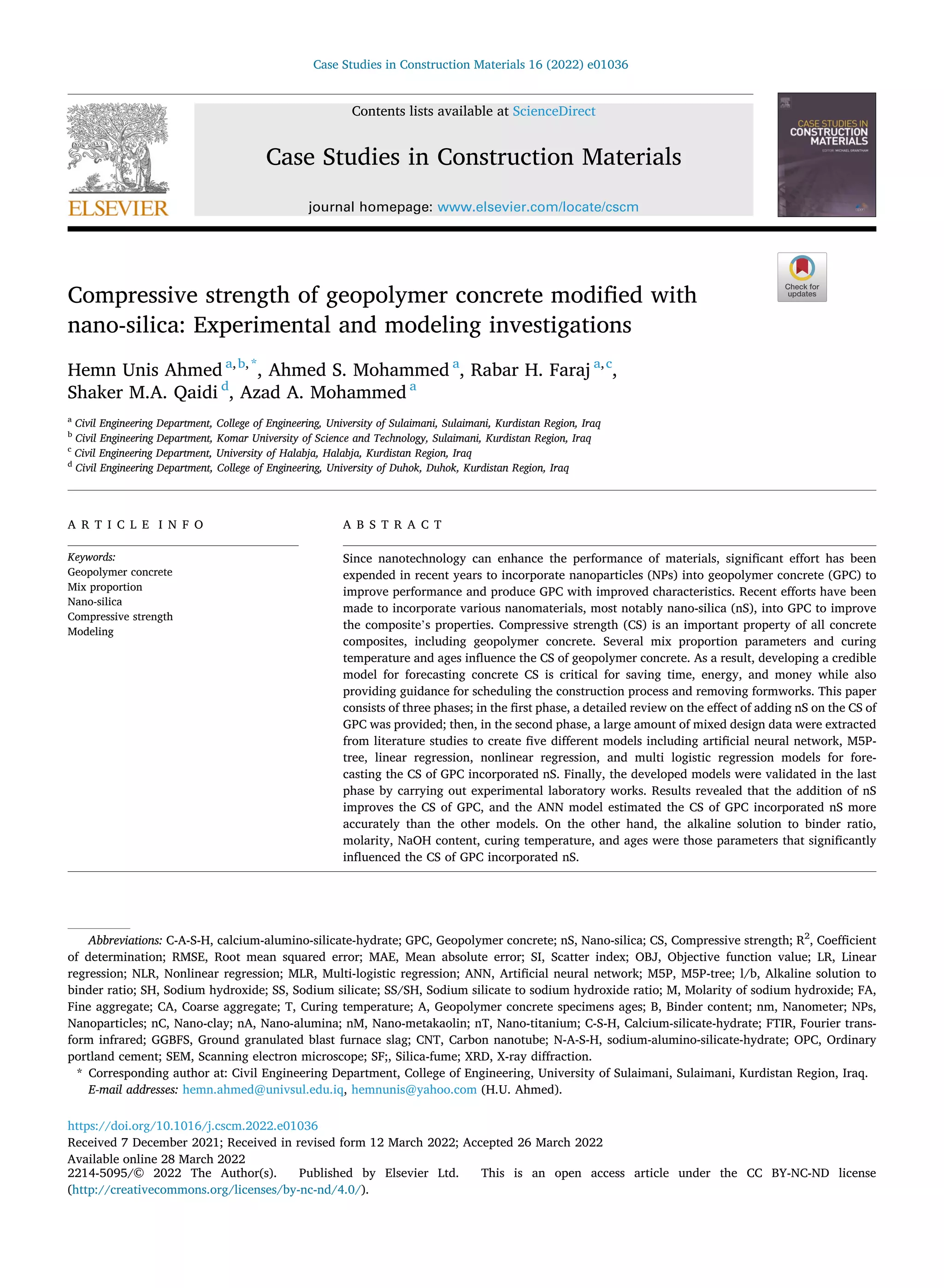 Compressive strength of geopolymer concrete modified with nano-silica ...