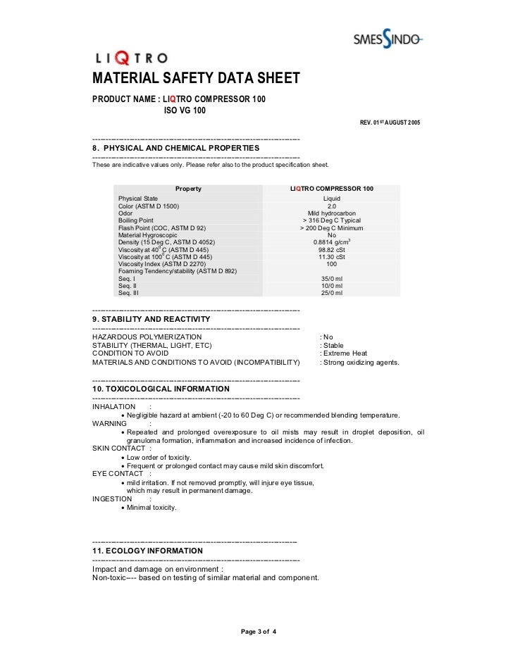 Compressor ISO VG 100 (Material Safety Data Sheet)