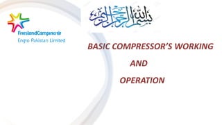 BASIC COMPRESSOR’S WORKING
AND
OPERATION
 