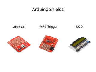Arduino Shields
Micro SD MP3 Trigger LCD
 