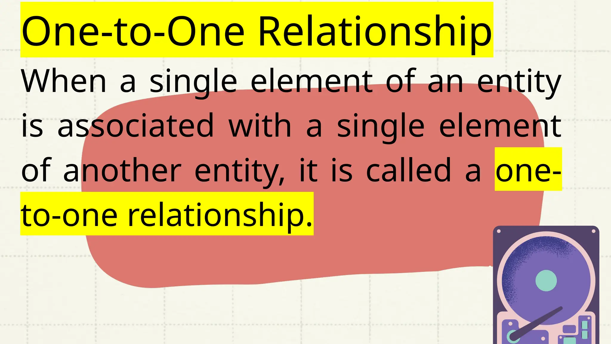 One-to-One Relationship
When a single element of an entity
is associated with a single element
of another entity, it is called a one-
to-one relationship.
 
