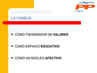 LA FAMILIA COMO TRANSMISOR DE  VALORES COMO ESPACIO  EDUCATIVO COMO UN NÚCLEO  AFECTIVO EJES ESTRATÉGICOS 
