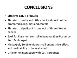 CONCLUSIONS <ul><li>Effective Cat. II products </li></ul><ul><li>Rhizatech: costly and little effect – should not be promo...
