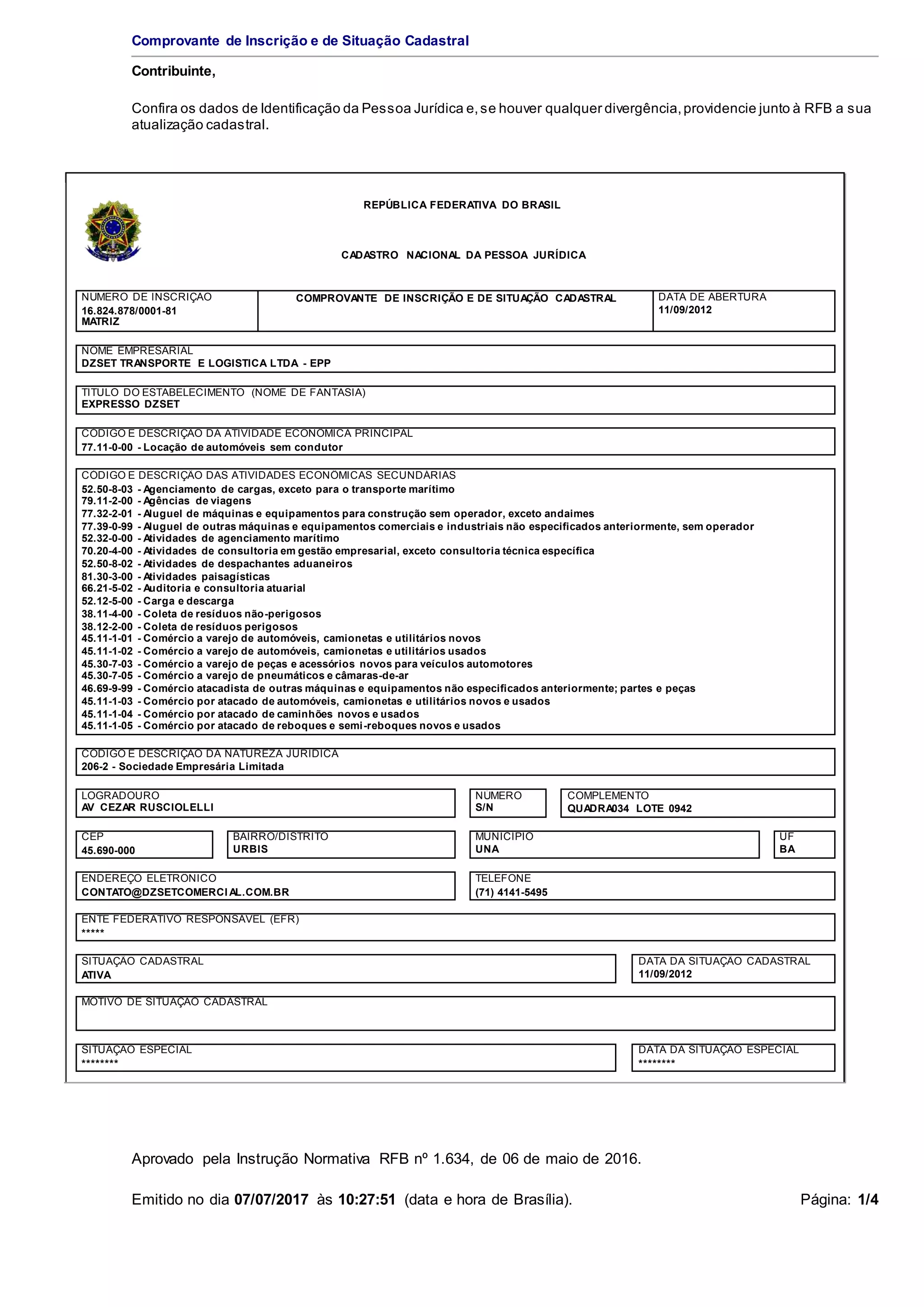 Comprovante de inscrição e de situação cadastral | PDF