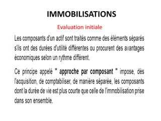 IMMOBILISATIONS
Evaluation initiale
 