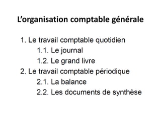 L’organisation comptable générale
 