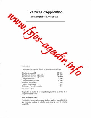 Comptabilité de gestion ( compta. analytique) exercices corrigés