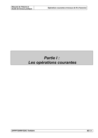 Résumé de Théorie et
                             Opérations courantes et travaux de fin d’exercice
Guide de travaux pratique




                            Partie I :
                    Les opérations courantes




OFPPT/DRIF/CDC Tertiaire                                                         9//128
 